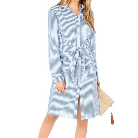 Calvin Klein Dresses & Skirts - SOLD Calvin Klein Women’s Blue & White Stripe Long Sleeve Tie Waist Long Sleeve